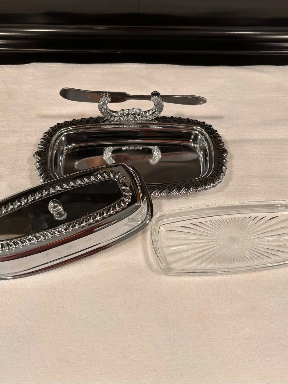 Irvinware vintage mid-century modern chrome-plated covered butter dish set